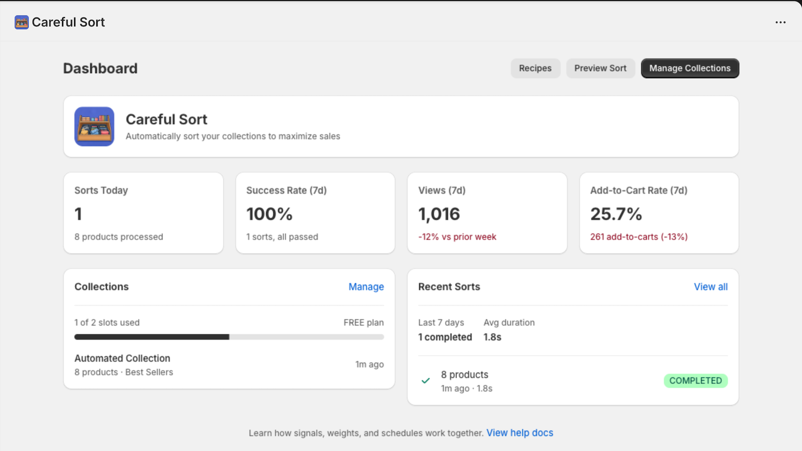 Careful Sort Dashboard